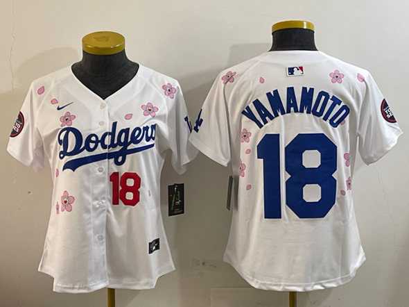 Women%27s Los Angeles Dodgers #18 Yoshinobu Yamamoto White 2025 Tokyo Series Limited Stitched Jersey->mlb womens jerseys->MLB Jersey